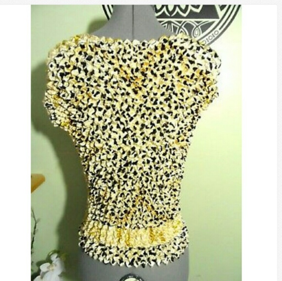 CBR Stretch Crinkle Top 1 sz Cream Yellow leopard - Picture 5 of 5